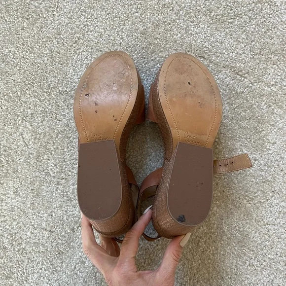 Crown Vintage Women's Brown Leather Wedge Heel Sandals Size 8.5 - Picture 6 of 8
